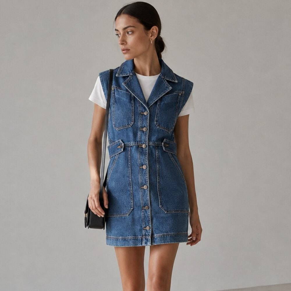 Veronica Beard Jax Denim Shirt Mini Dress Womens 6 Light Cornflower Sleeveless